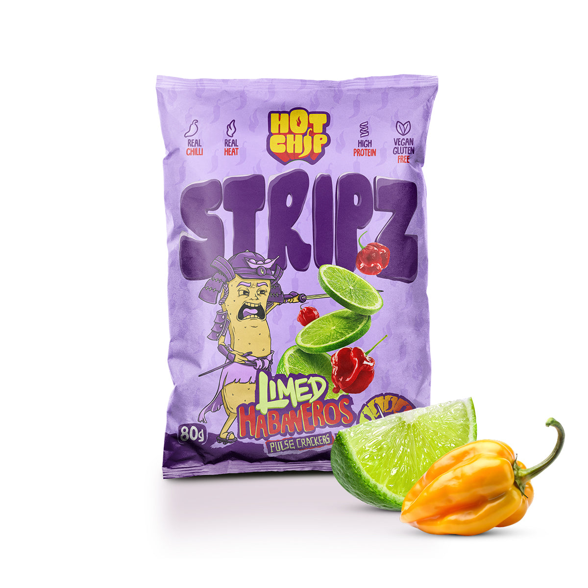 Hot Chip Chilli Stripz Limes Habaneros Bag 80g