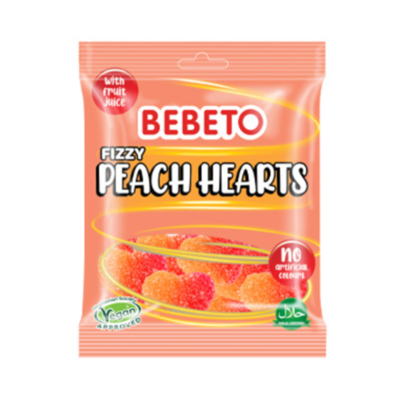Bebeto Fizzy Peach Hearts Peg Bag 150g