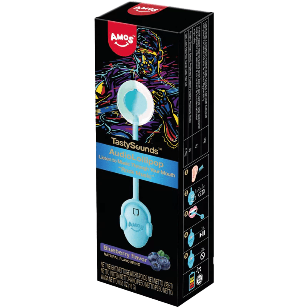 Amos Tasty Sounds Pop Rock Music Blueberry Flavour 12g