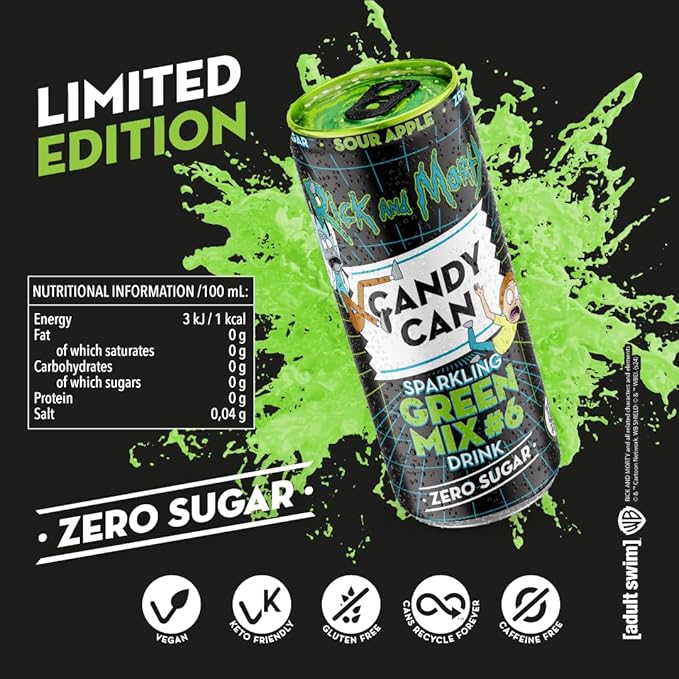 Candy Can Rick & Morty Greem Mix 6 Sour Apple Can 330ml Zero Sugar USA