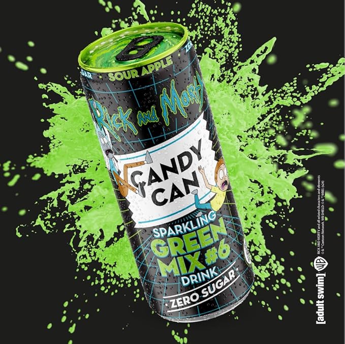 Candy Can Rick & Morty Greem Mix 6 Sour Apple Can 330ml Zero Sugar USA