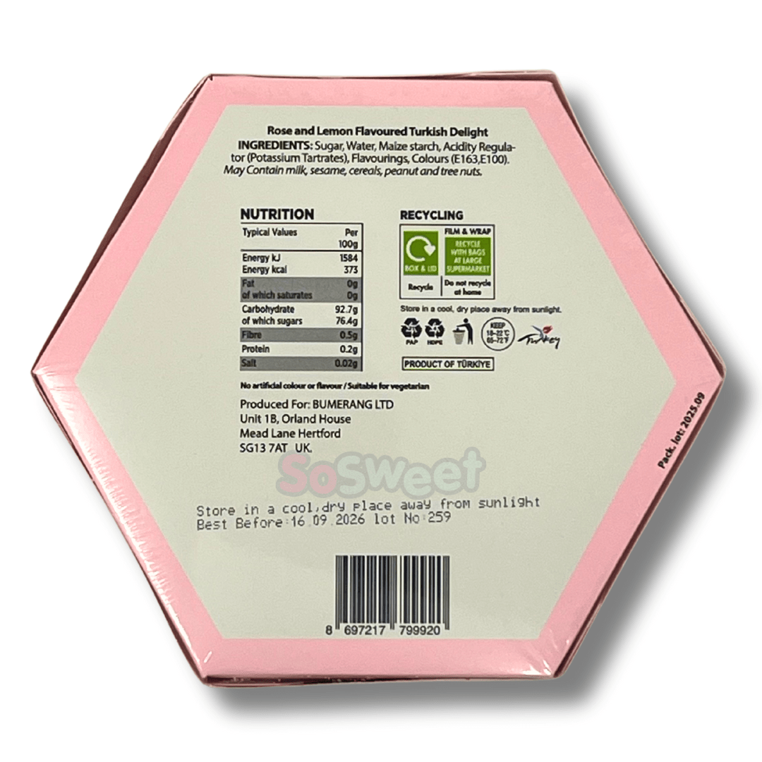 Rose & Lemon Flavoured Turkish Delight Box 230g