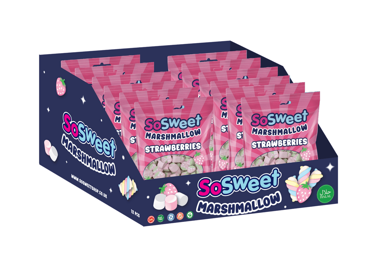 SoSweet Marshmallow Strawberries Bag (140g) case of 12