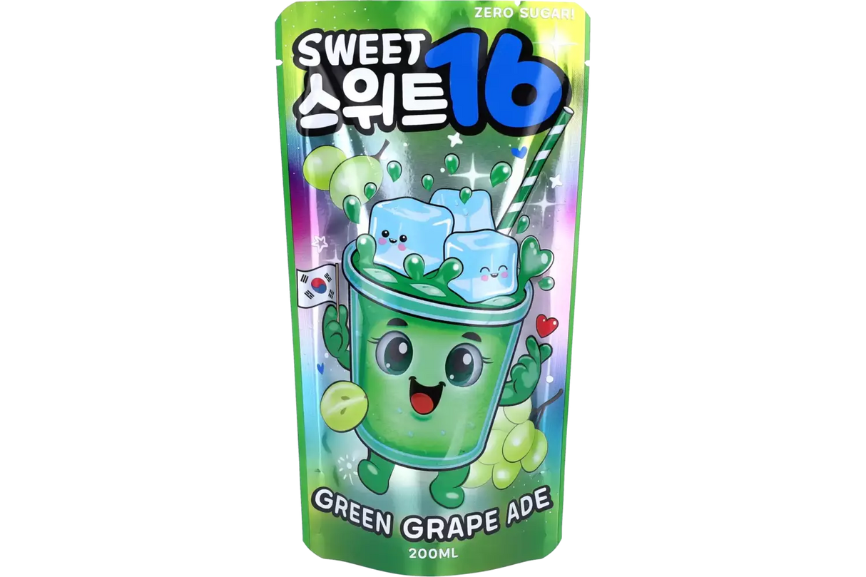 Sweet16 Green Grape Ade Zero Sugar Pouch 200ml (KOREA)