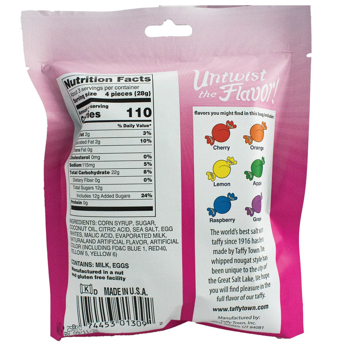 Taffy Town Sassy Taffy Salt Water Taffy Peg Bag 99g USA