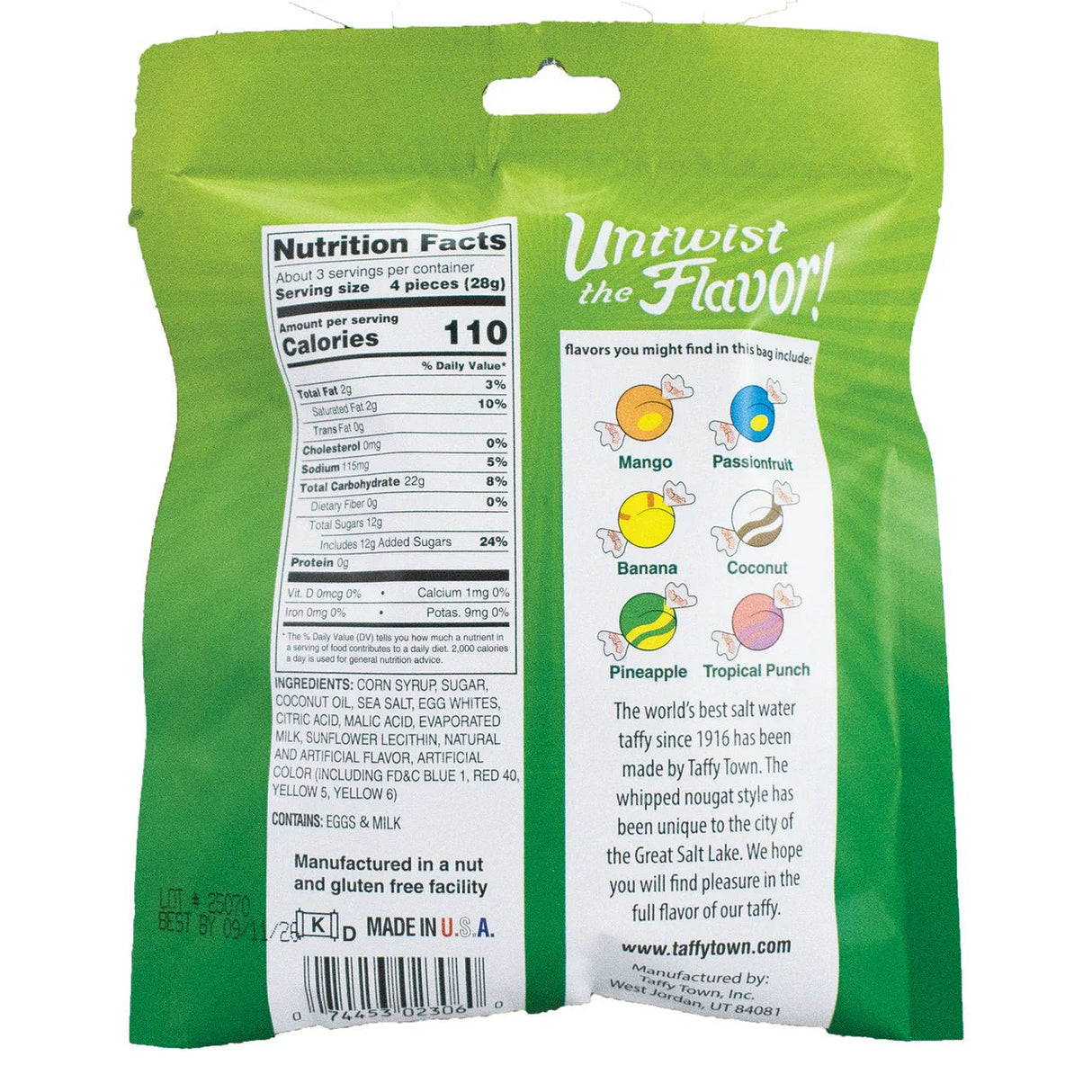 Taffy Town Tropical Fruits Salt Water Taffy Peg Bag 99g USA