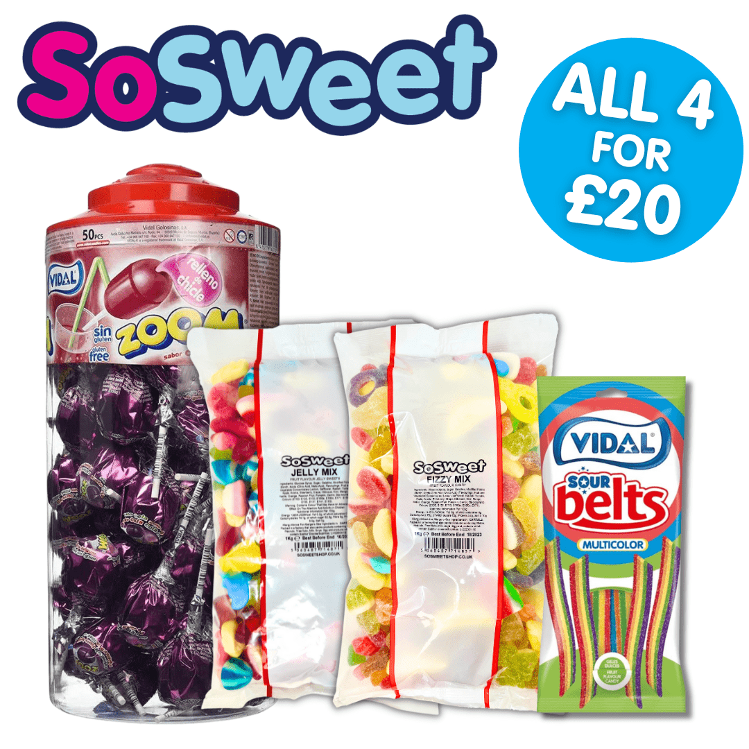 2kg Fizzy, Jelly Sweets + Vidal Mega Zoom Lollipops