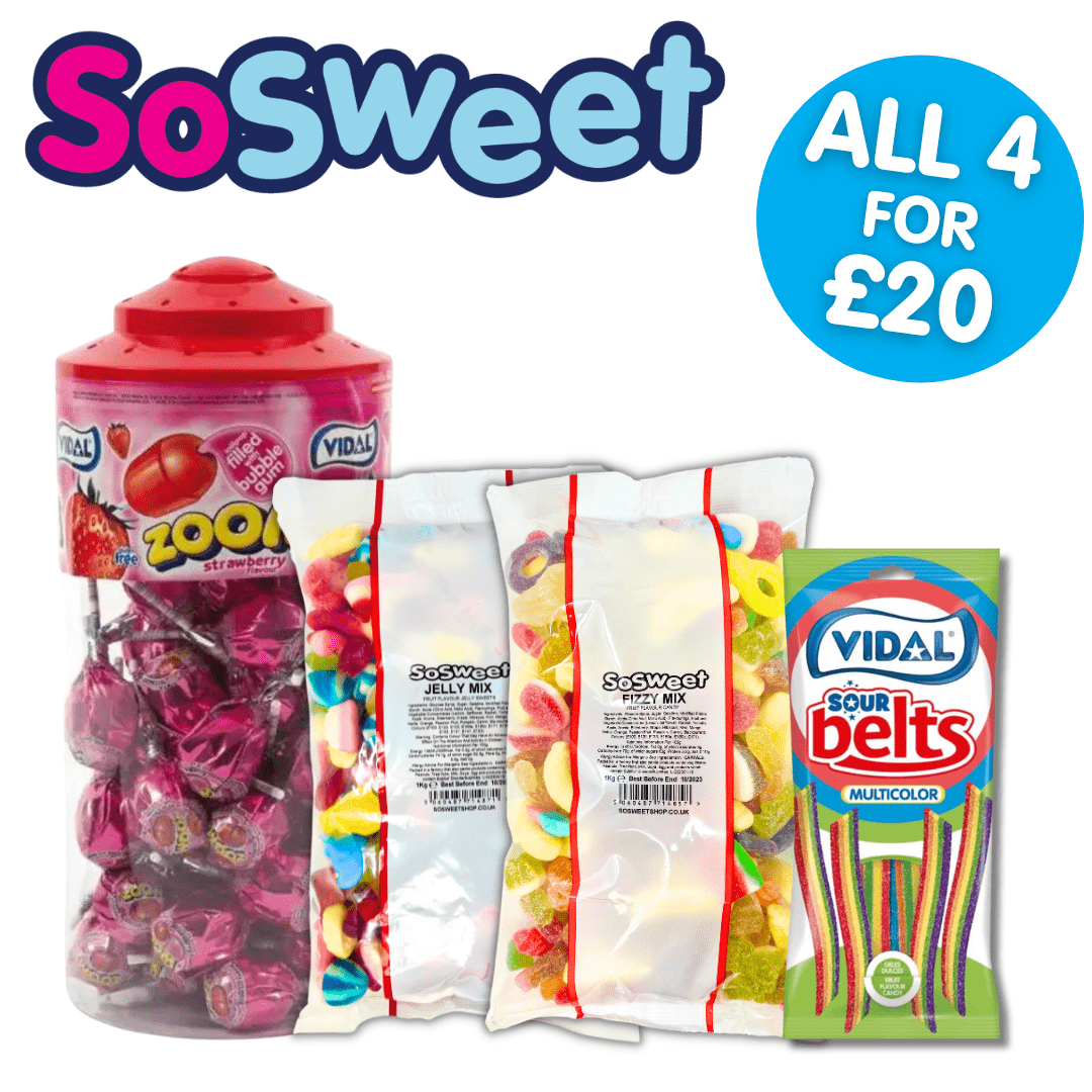 2kg Fizzy, Jelly Sweets + Vidal Mega Zoom Lollipops