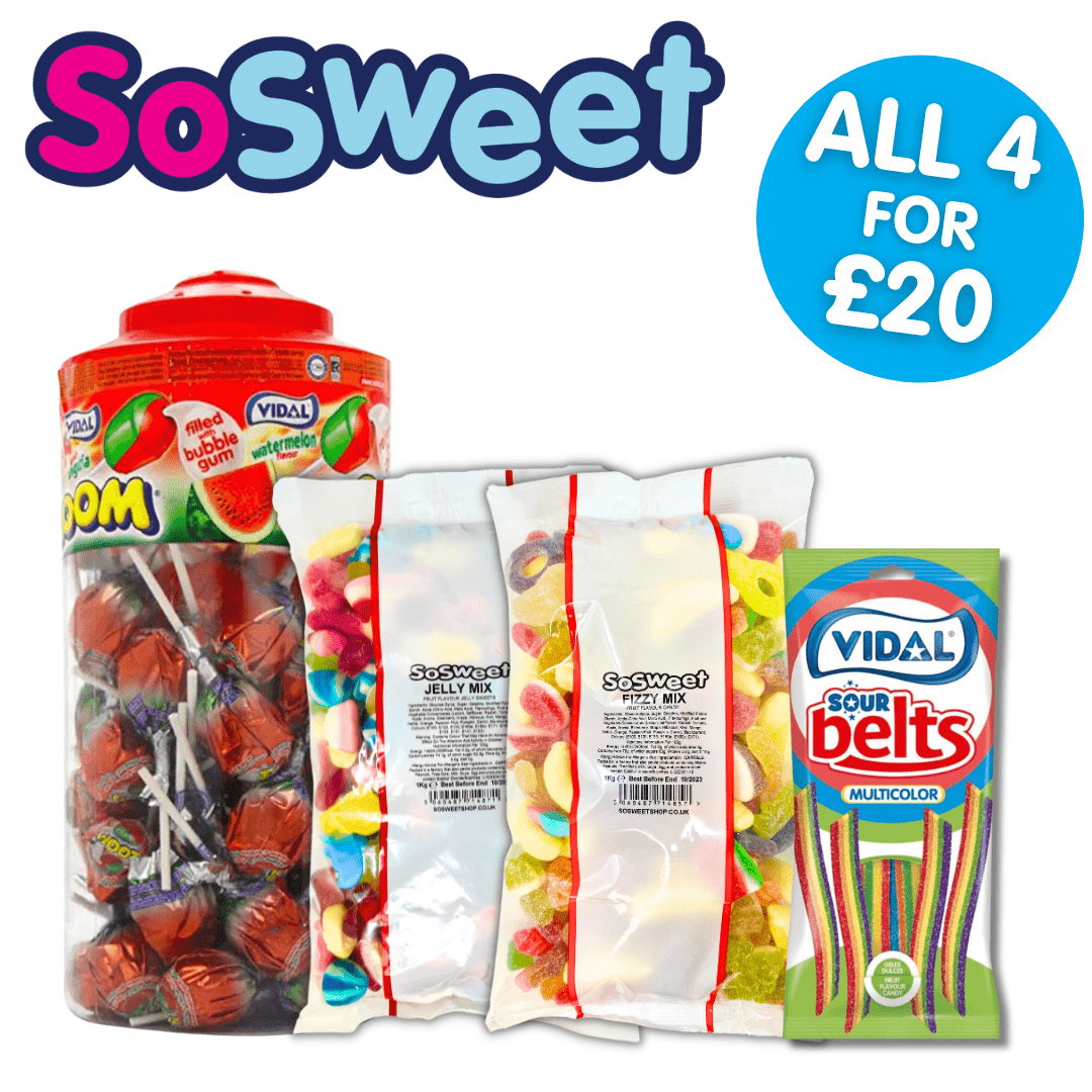 Buy SoSweet's 2kg Fizzy Jelly Sweets Bundle with Vidal Mega Zoom Lollipops