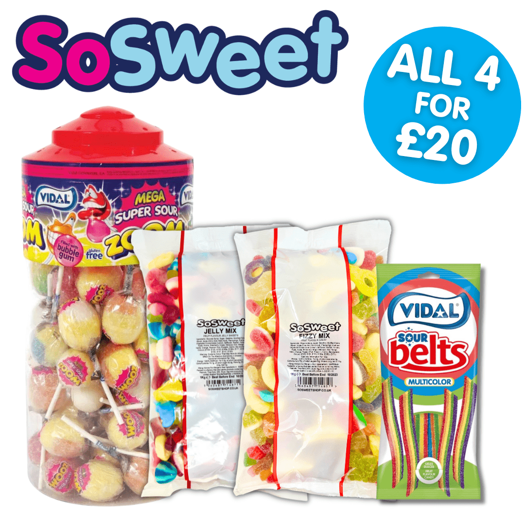2kg Fizzy, Jelly Sweets + Vidal Mega Zoom Lollipops