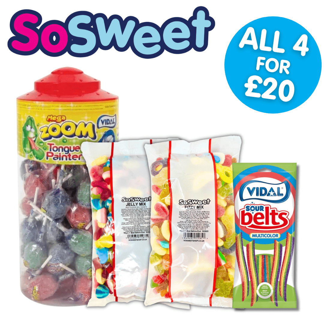 2kg Fizzy, Jelly Sweets + Vidal Mega Zoom Lollipops