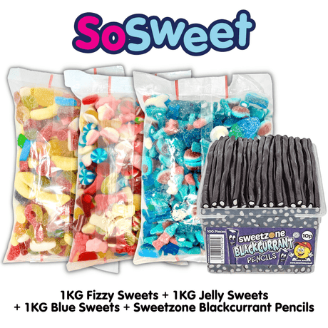 4kg for £20 - Jelly, Fizzy, Blue, Sweetzone Blackcurrant Pencil