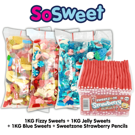 4kg for £20 - Jelly, Fizzy, Blue, Sweetzone Strawberry Pencil