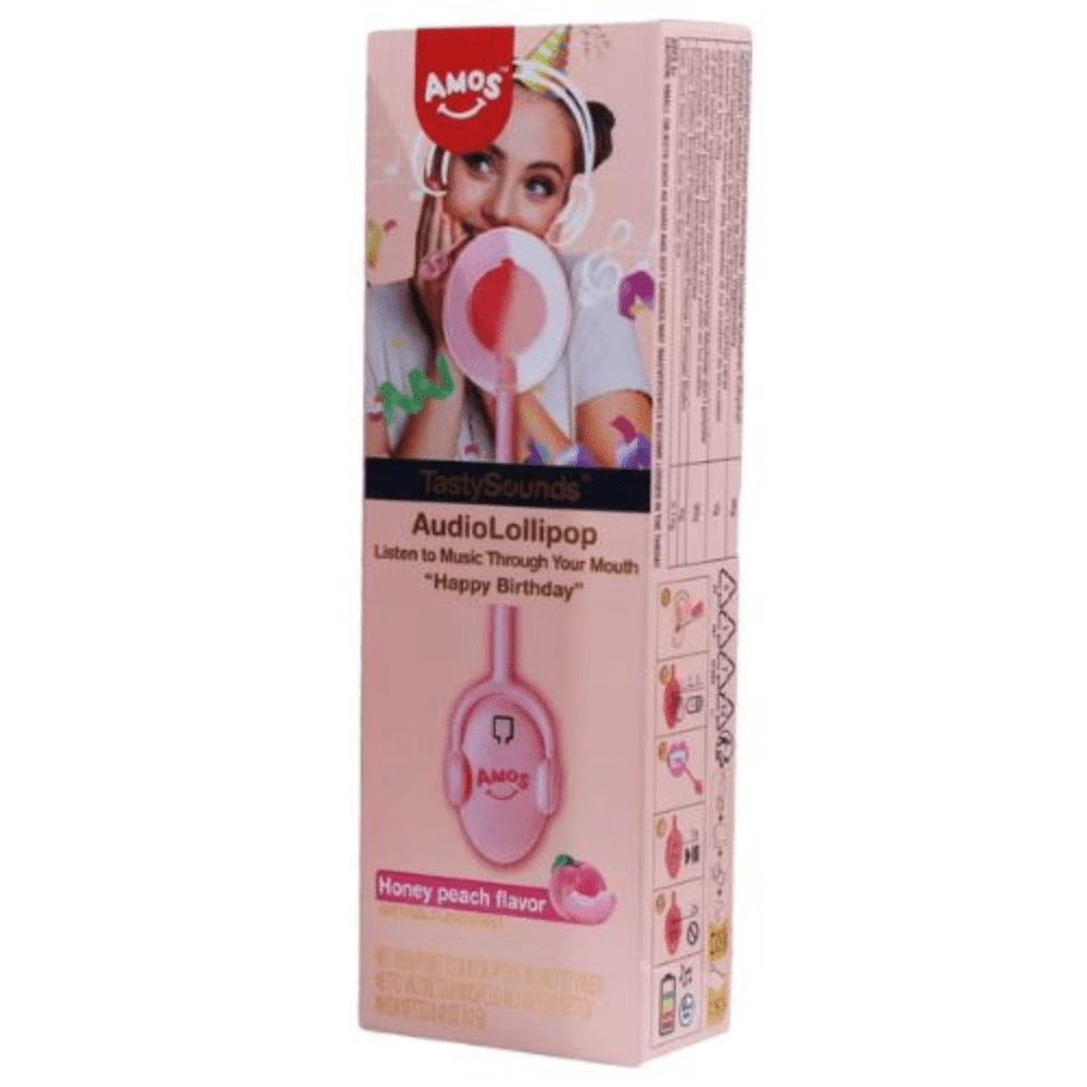 Amos Tasty Sounds Pop Happy Birthday Honey Peach Flavour 12g