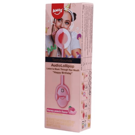 Amos Tasty Sounds Pop Happy Birthday Honey Peach Flavour 12g