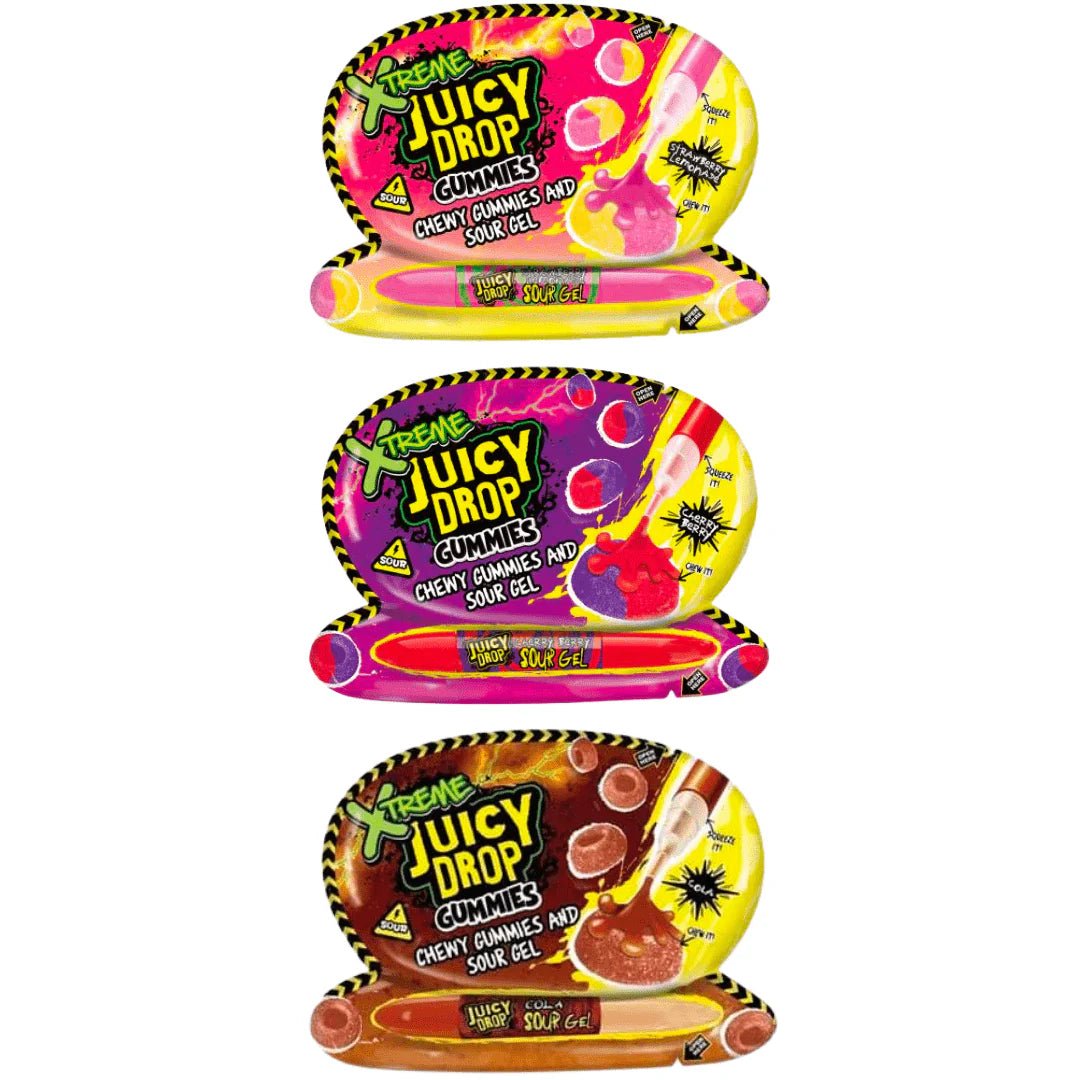 Bazooka Juicy Drop Xtreme Gummies and Sour Gel (57g) case of 12 (BBE 25/04/25)