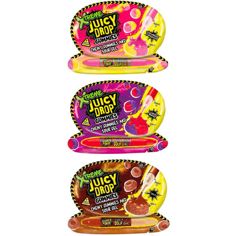 Bazooka Juicy Drop Xtreme Gummies and Sour Gel (57g) case of 12 (BBE 25/04/25)