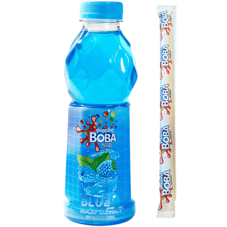 Blue Raspberry Popping Boba Drink With Straw (500ml)