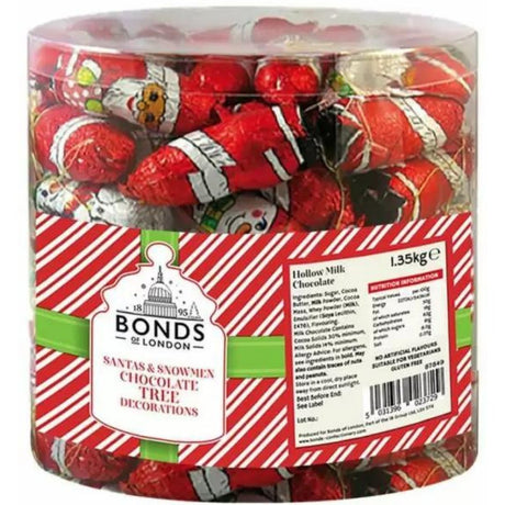 Bonds Santa and Snowman Chocolate Tree Decorations Drum (1.35kg)