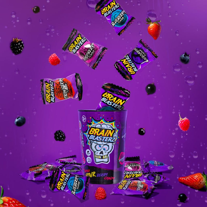 Brain Blasterz Tub Dark Berry Fruits Sour Hard Candy 48g – SoSweet