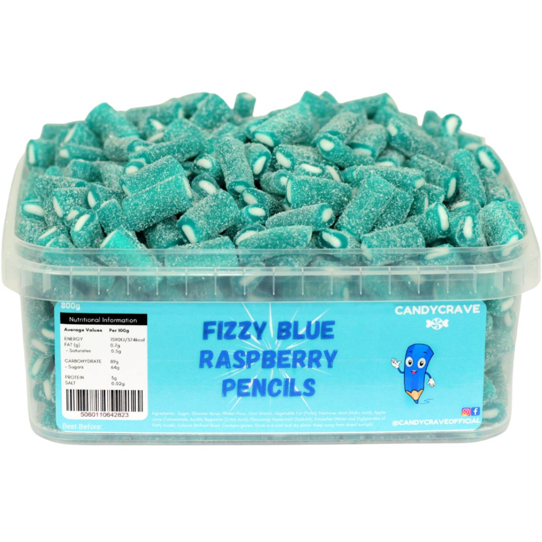 Monster Fizzy Blue Raspberry Candycrave Fizzy Blue Raspberry Pencils Tub 600g – SoSweet