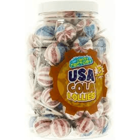 Crazy Candy Factory USA Cola Lollipop Jar (1.75kg)