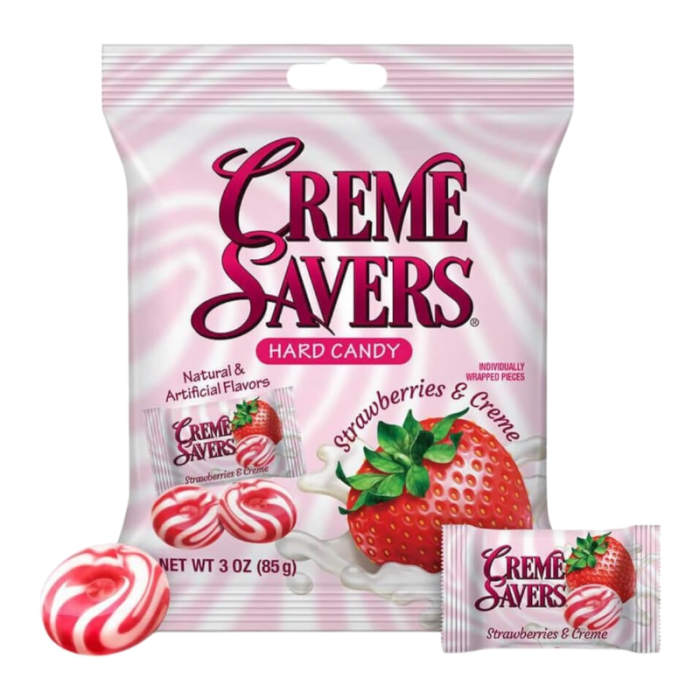 Creme Savers Hard Candy Strawberries & Cream Peg Bag 85g USA