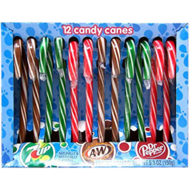 Dr Pepper, A&amp;W and 7Up Soda Candy Canes (150g)