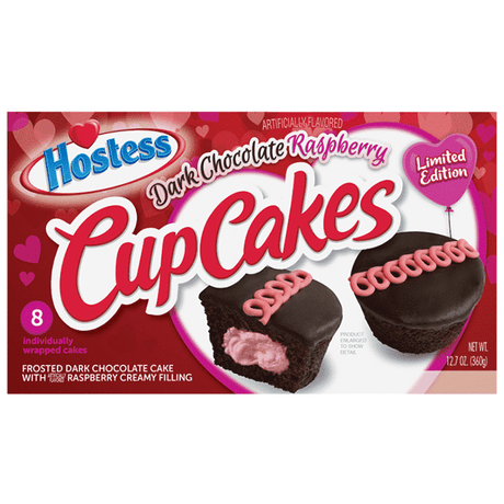Hostess Valentines Cup Cakes Dark Chocolate Raspberry - Box of 8