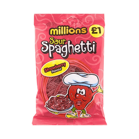 Millions Bags Sour Strawberry Spaghetti (120g)