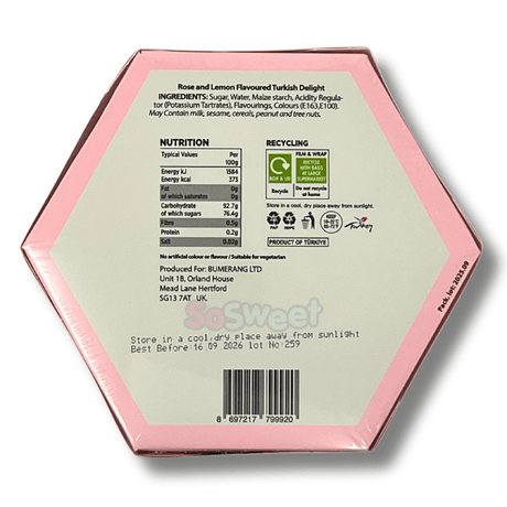Rose & Lemon Flavoured Turkish Delight Box 230g