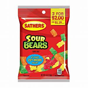 Sathers Sour Gummi Bears Peg Bag (85g)