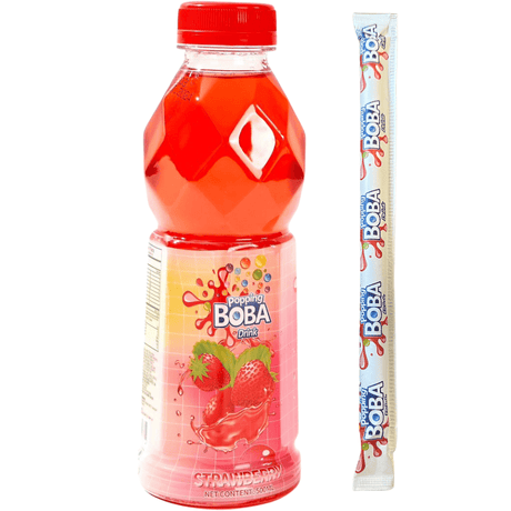 Strawberry Popping Boba Drink With Straw (500ml)