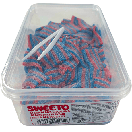 Sweeto Strawberry, Grape and Blackberry Sour Belts Tub (1kg)