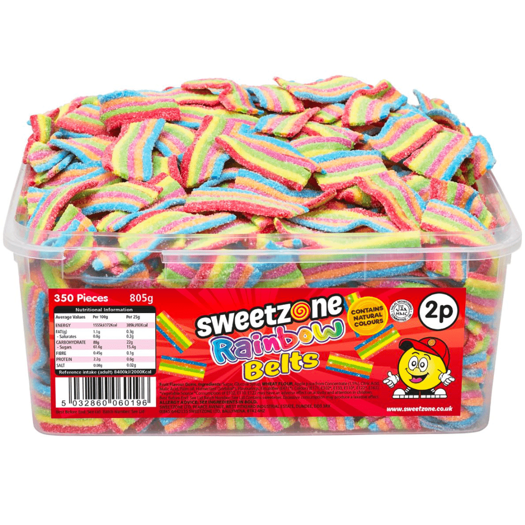 Sweetzone Tub Fizzy Rainbow Belts (805g)