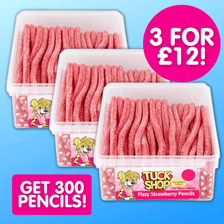 Tuck Shop Fizzy Strawberry Pencils Tub (100pcs) (3 for £12!)
