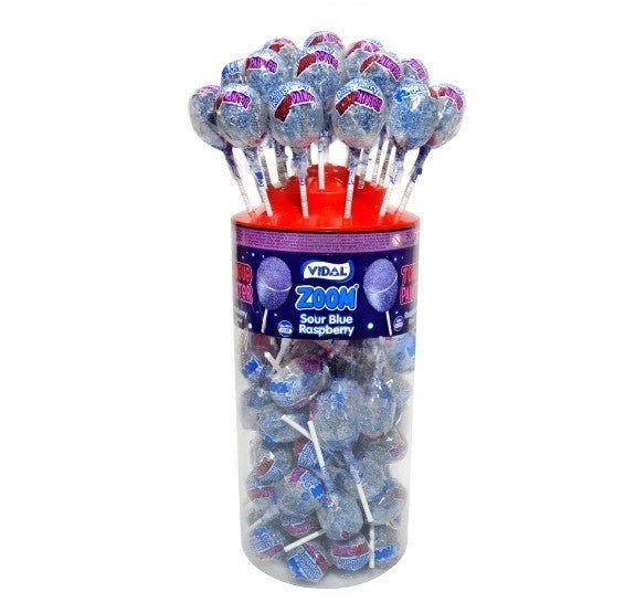 Vidal Mega Zoom Blue Raspberry Lollipops Tub (50pcs)