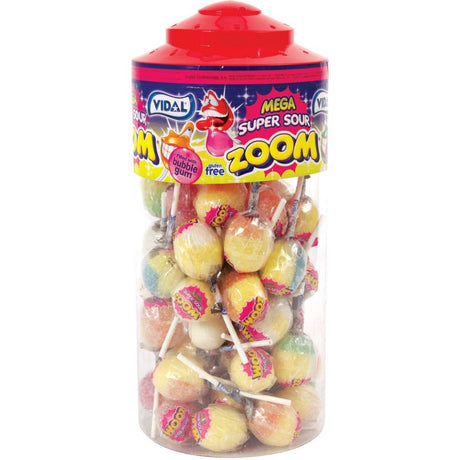 Vidal Mega Zoom Super Sour Bubblegum Lollipops Tub (50pcs)